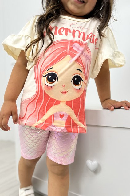 conjunto sereia menina infantil shorts blusa babado frente costa calda holorafico t