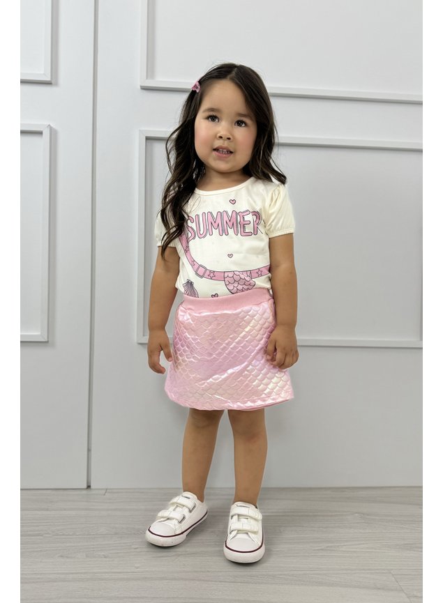 conjunto sereia menina infantil shorts blusa holorafico r q