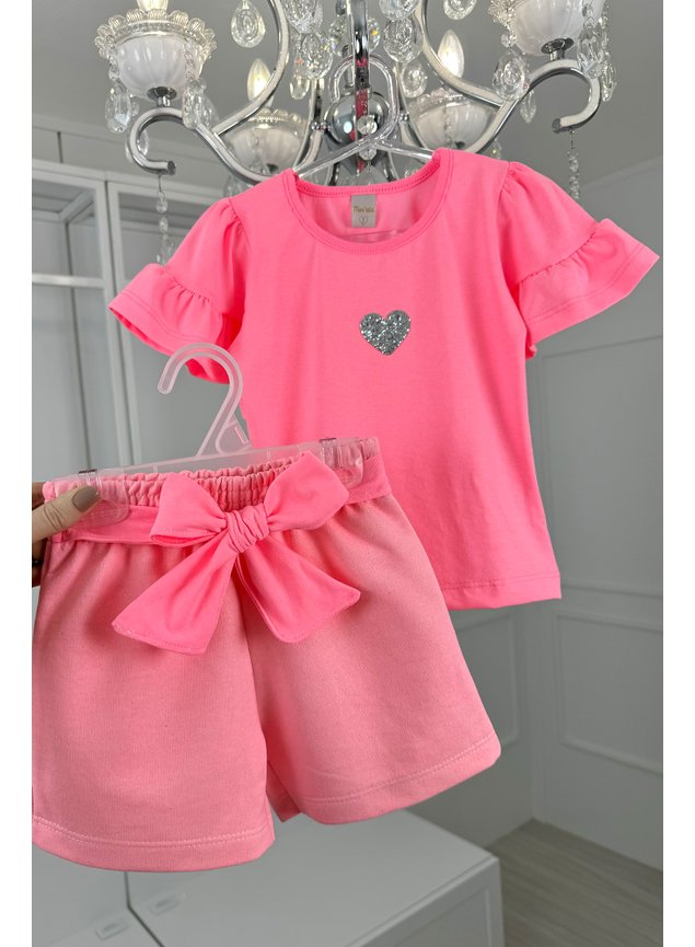 CONJUNTO corao glitter babado mini conceito mini lala rosa neon