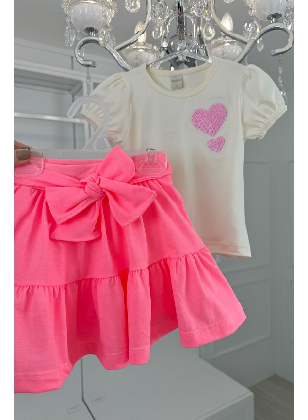 CONJUNTO coraes paete shorts saia menina infantil bebe mini conceito mini lala ROSA NEON rosa neon
