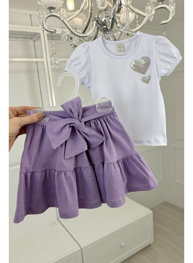 CONJUNTO coraes paete shorts saia menina infantil bebe mini conceito mini lala amarelo neon lils prata lils