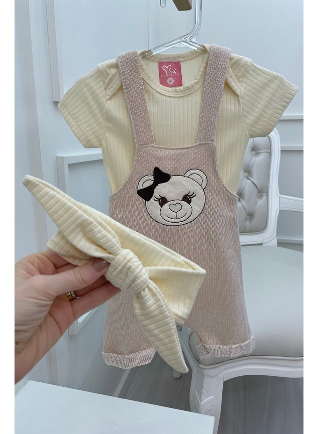 conjunto jardineira bege body jardineira urso menina infantil miniconceito