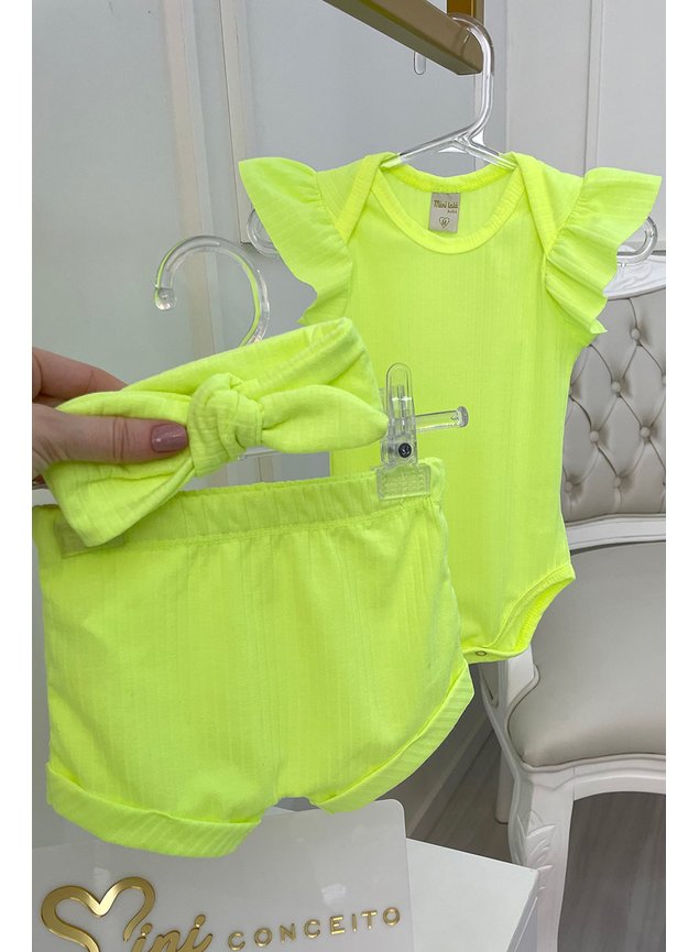conjunto neon verde amarelo faixa calcinha body bebe menina infantil miniconceito