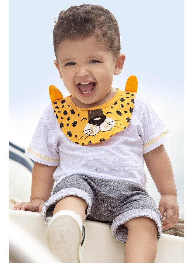 conjunto bebe menino infantil blusa bermuda bege tigre
