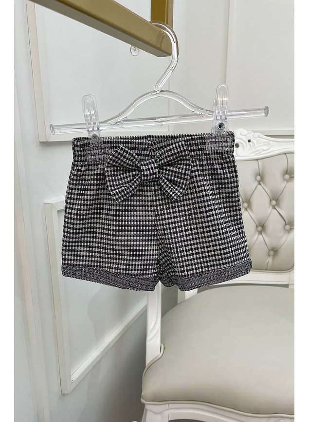 shorts lao preto branco xadrez menina infantil miniconceito