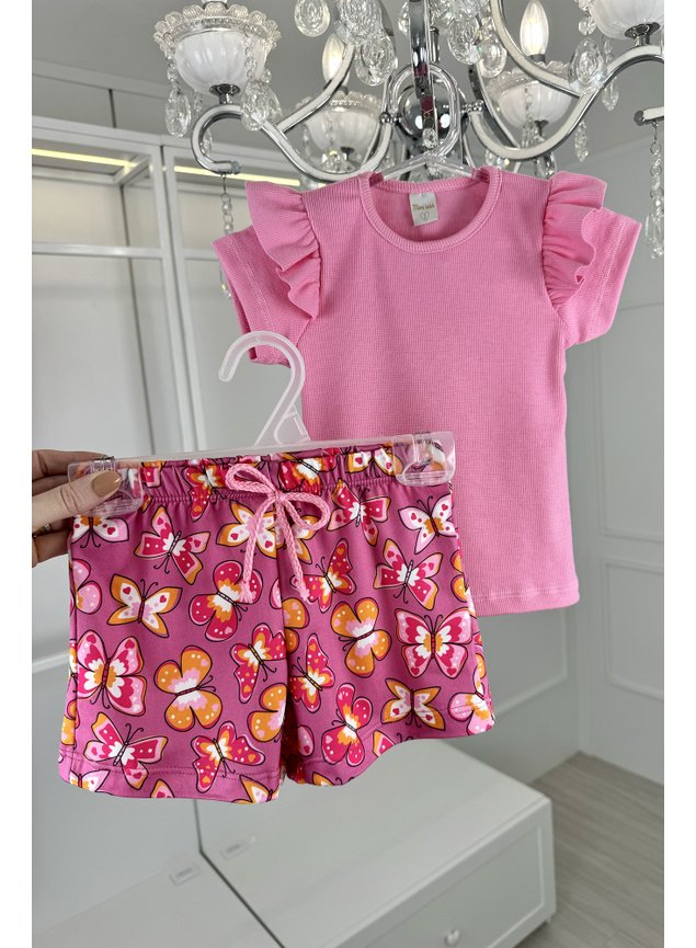 conjunto borboleta rosa pink menina infantil blusa shorts miniconceito a