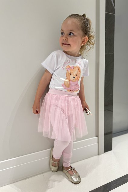 Blusa Saia Infantil Rosa Conjunto Infantil Rosa Ursinho Com Tule