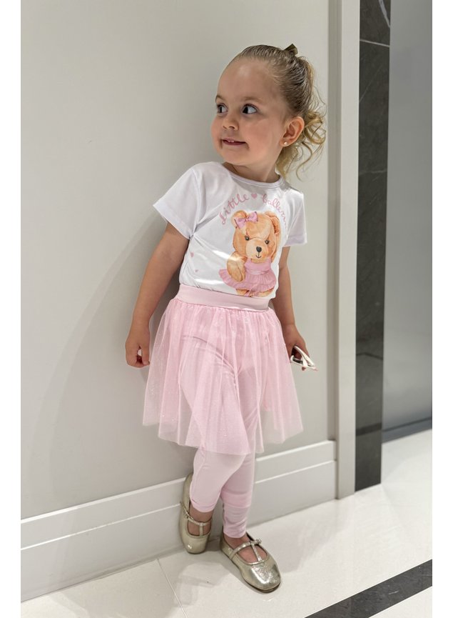 conjunto bailarina menina infantil rosa tule brilho calca legging blusa t