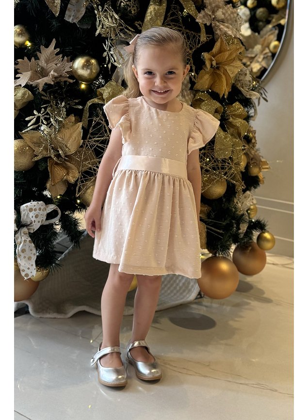 Vestido Infantil Bege com Melhores Preços Mini Conceito Loja Online