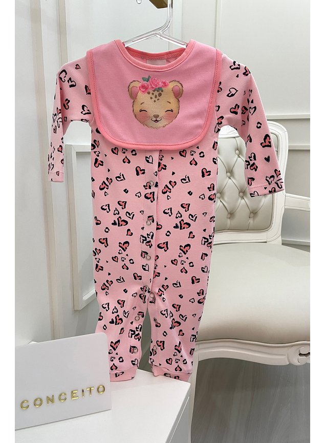 macaco oncinha rosa babador gatinho