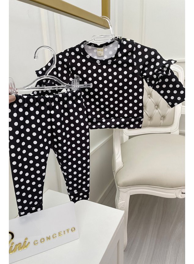 conjunto poas preto branco meninas infantil miniconceito