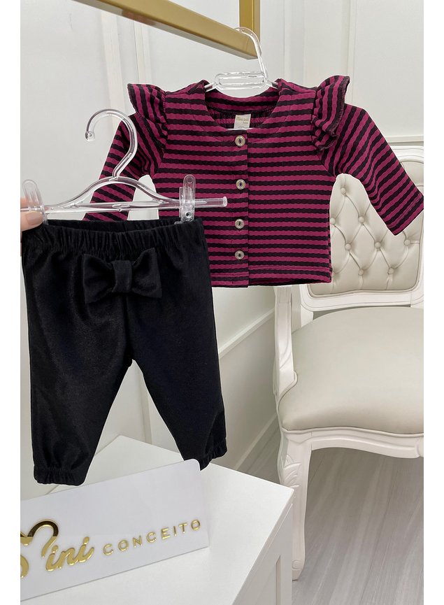 conjunto casaco cala lao listra meninas infantil miniconceito