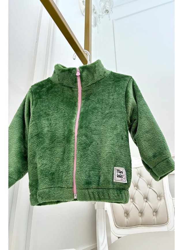 jaqueta verde pelo ziper rosa menina infantil miniconceito