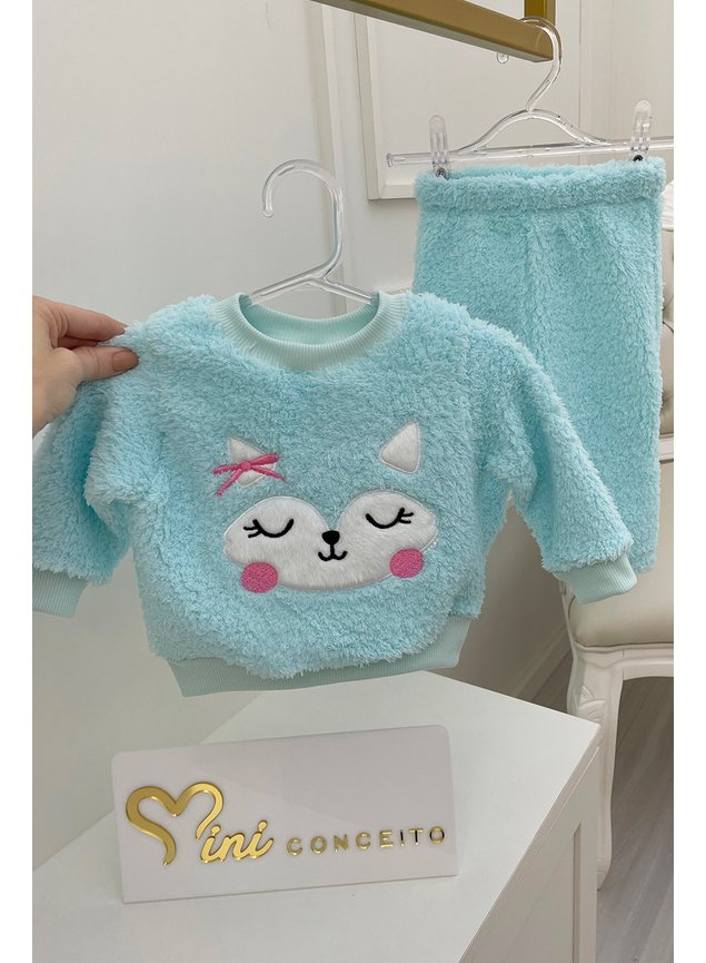conjunto pelo rostinho azul gatinho menina infantil bebe miniconceito