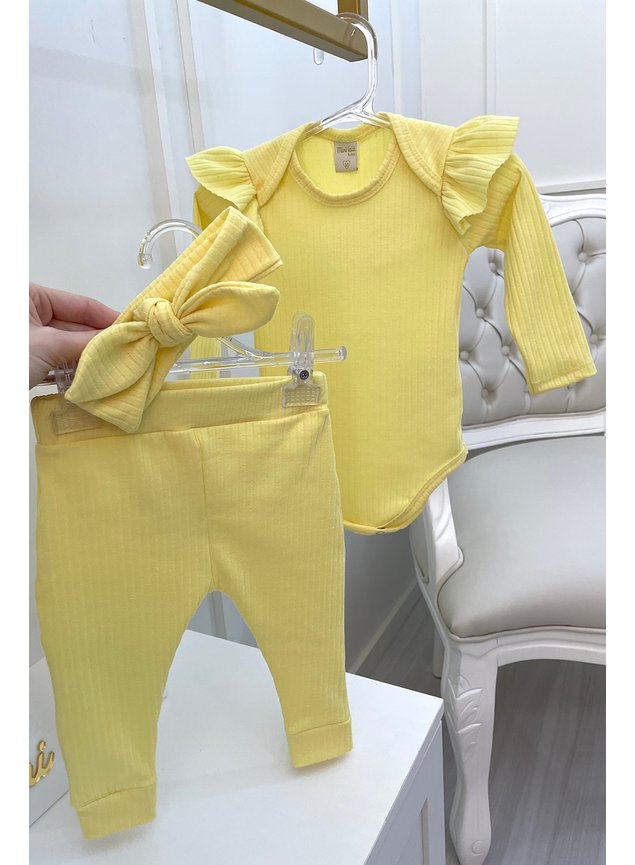 conjunto amarelo miniconceito meninas infantil  lao body bebe legging amarelo neon manga longa