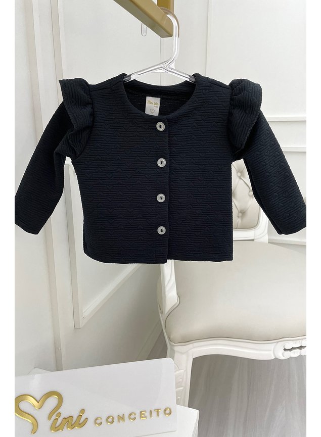 casaco preto babado miniconceito bebe menina infantil