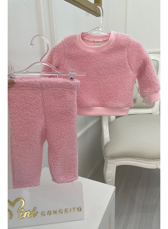 conjunto pelo menina infantil rosa miniconceito casaco legging bebe