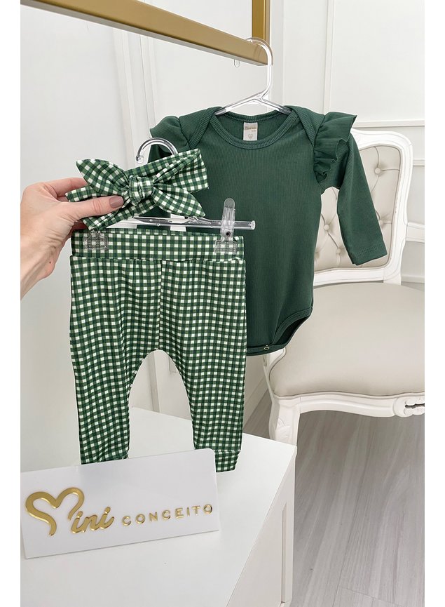 conjunto verde xadrez menina infantil miniconceito bebe