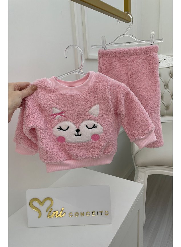 conjunto pelo rostinho rosa gatinho menina infantil bebe miniconceito