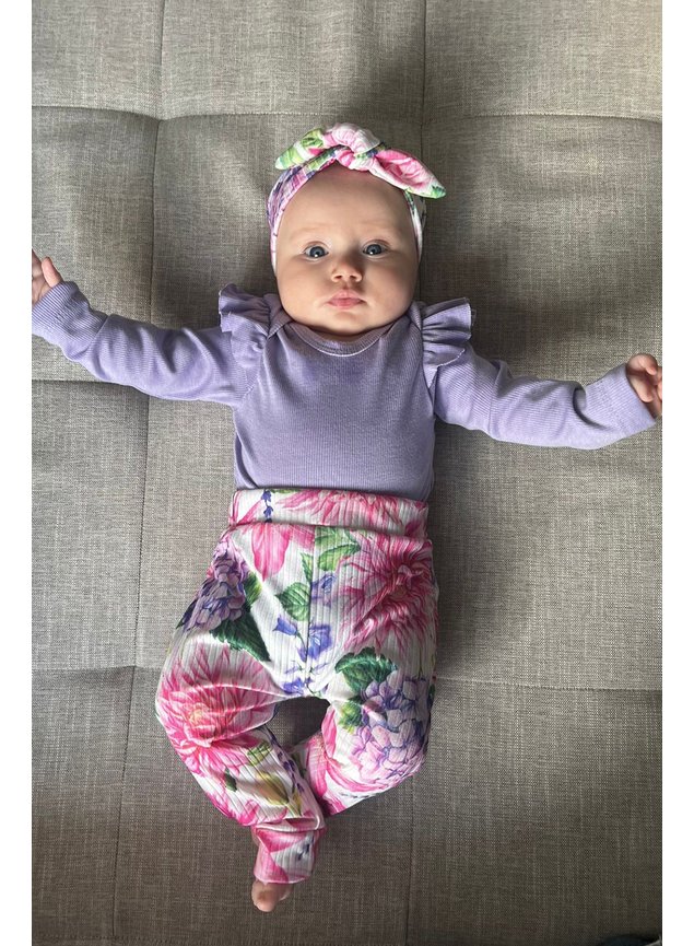 conjunto body lilas legging faixa florido menina bebe miniconceito q