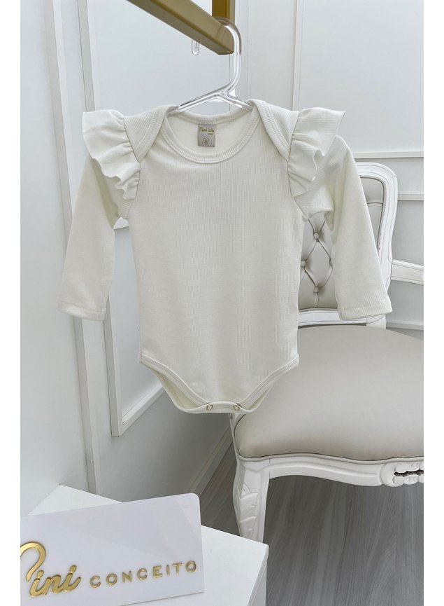 body off branco manga longa menina infantil babado miniconceito