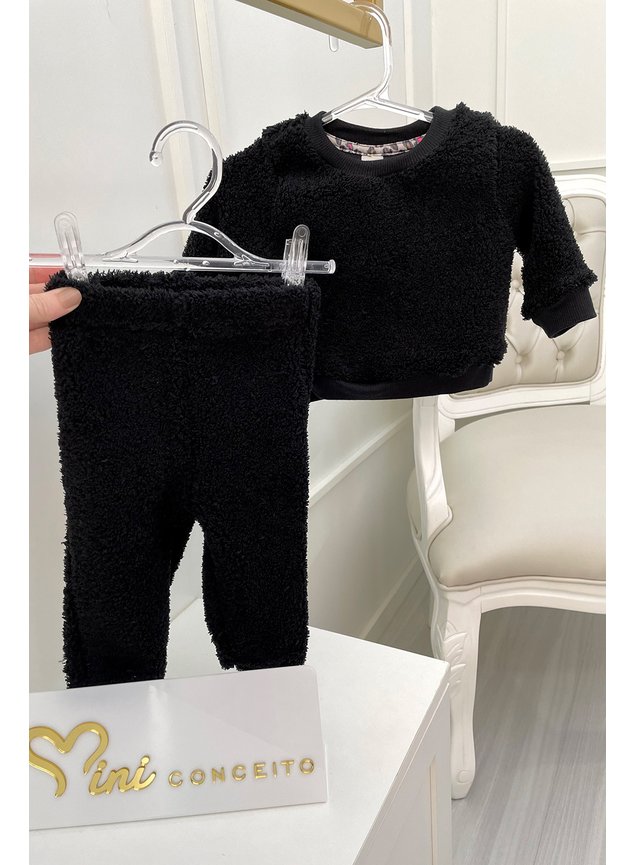 conjunto pelo menina infantil preto miniconceito casaco legging bebe