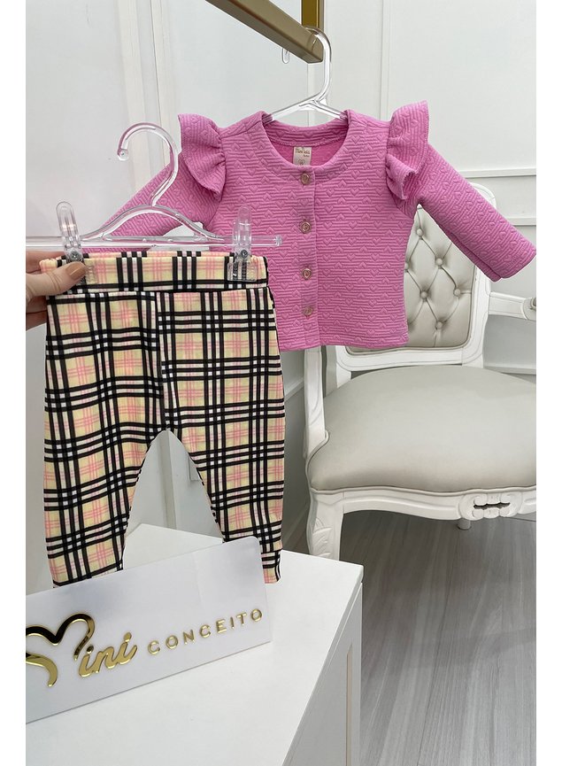 conjunto legging xadrez casaco rosa menina infantil miniconceito