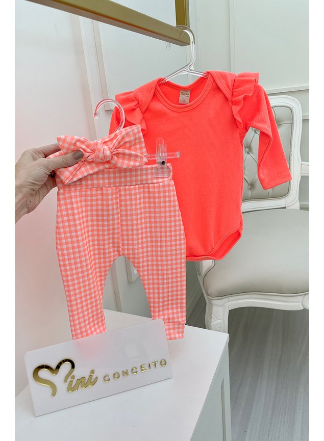 conjunto laranja neon miniconceito body legging faixa menina infantil minicocneito