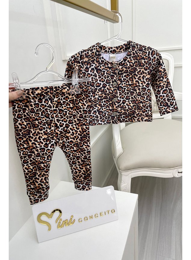 conjunto casaco legging oncinha menina infantil miniconseito a
