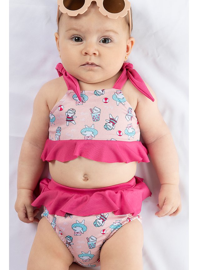 conjunto biquini gatinhos rosa menina bebe miniconceito