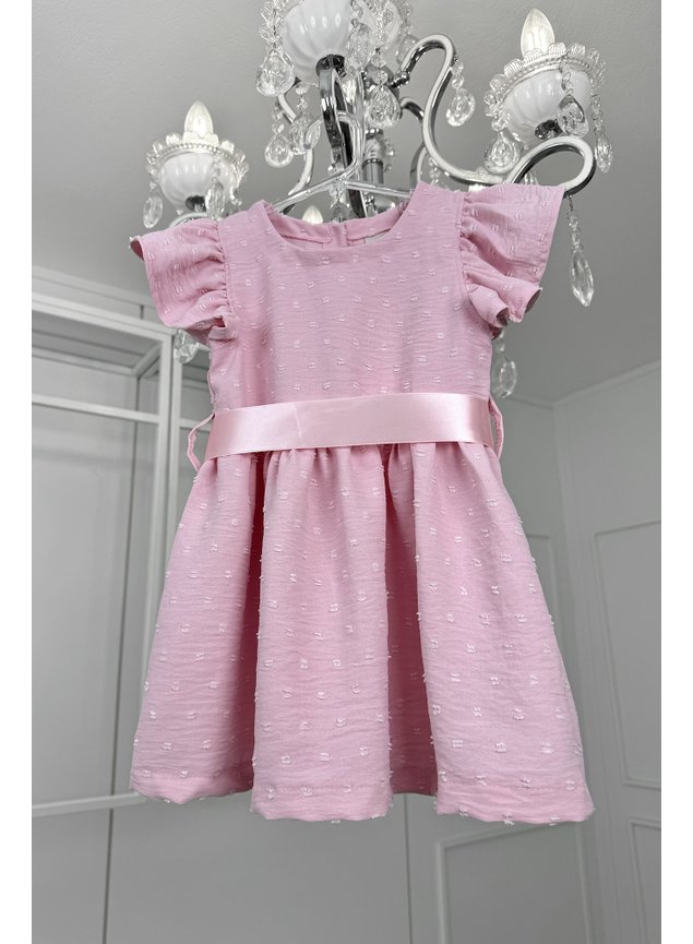 vestido rosa chiclete menina infantil laco cetim babado bolinhas h