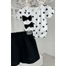 conjunto blusa coracoes lacos manga curta shorts preto branco menina infantil miniconceito a
