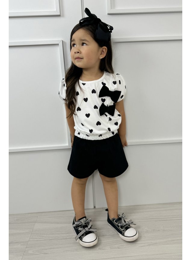 conjunto blusa shorts manina coracao preto branco laco miniconceito rr