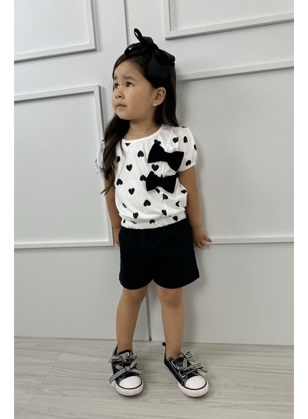 conjunto blusa shorts manina coracao preto branco laco miniconceito