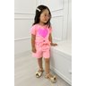 conjunto blusa e shorts laco rosa neon coracao paete menina infantil miniconceito