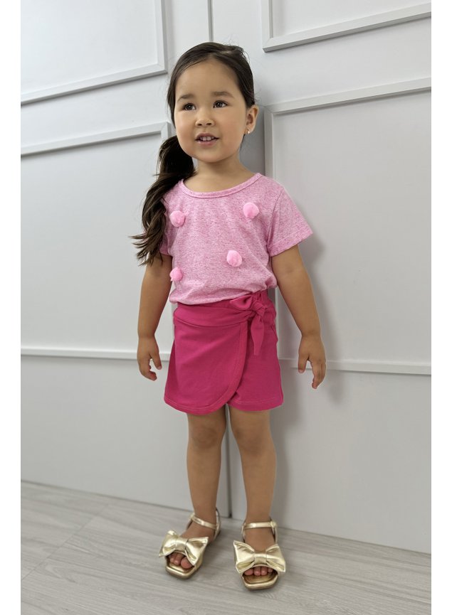 conjunto blusa pom pom shorts saia laco funcional rosa pink menina infantil miniconceito g