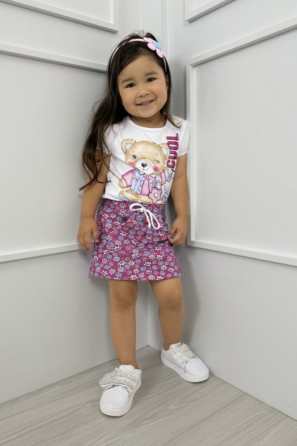 conjunto flores shorts saia blusa ursinho menina infantil rr