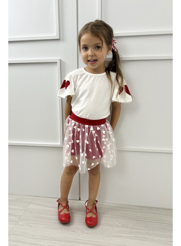 conjunto tule vermelho coracoes natal blusa shorts saia menina infantil