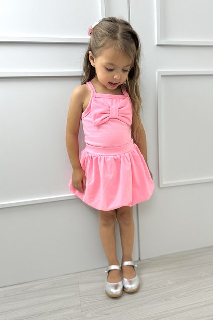 conjunto balone menina infantil miniconceito rosa chiclete neon blusa regata laco shorts saia balone k