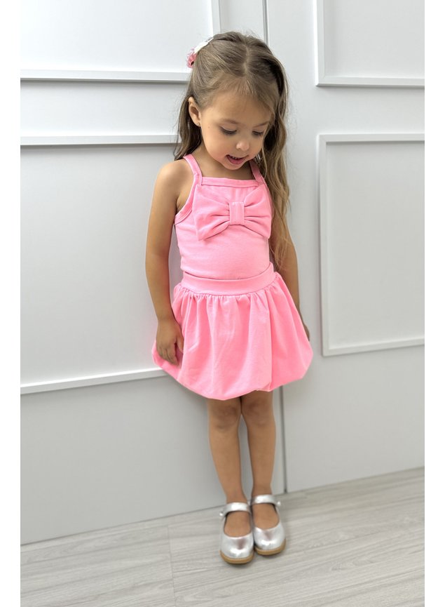 conjunto balone menina infantil miniconceito rosa chiclete neon blusa regata laco shorts saia balone k