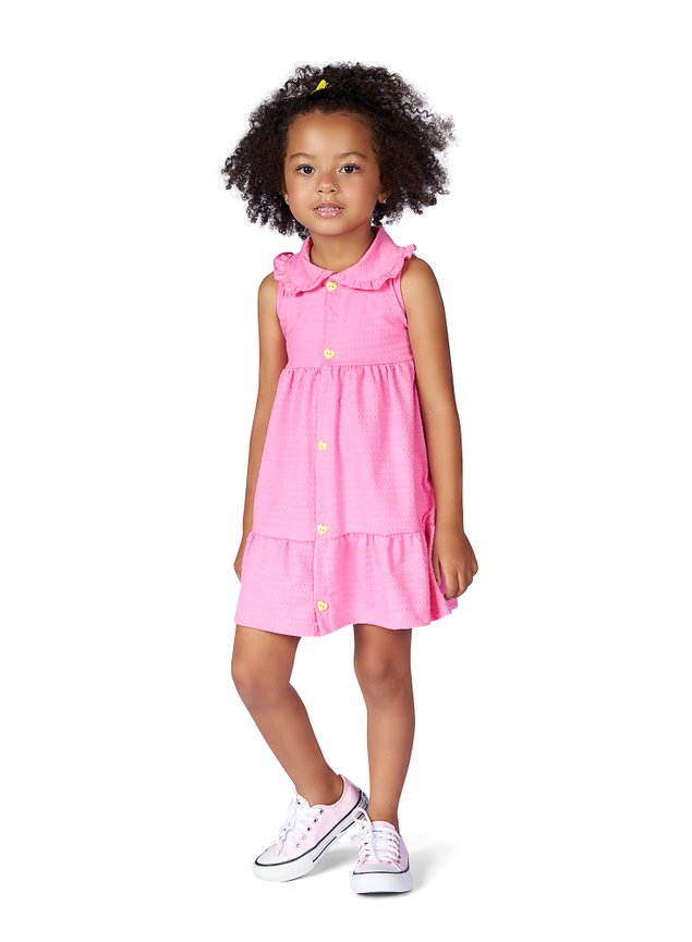 vestido rosa menina recortes infantil minicocneito manga curta