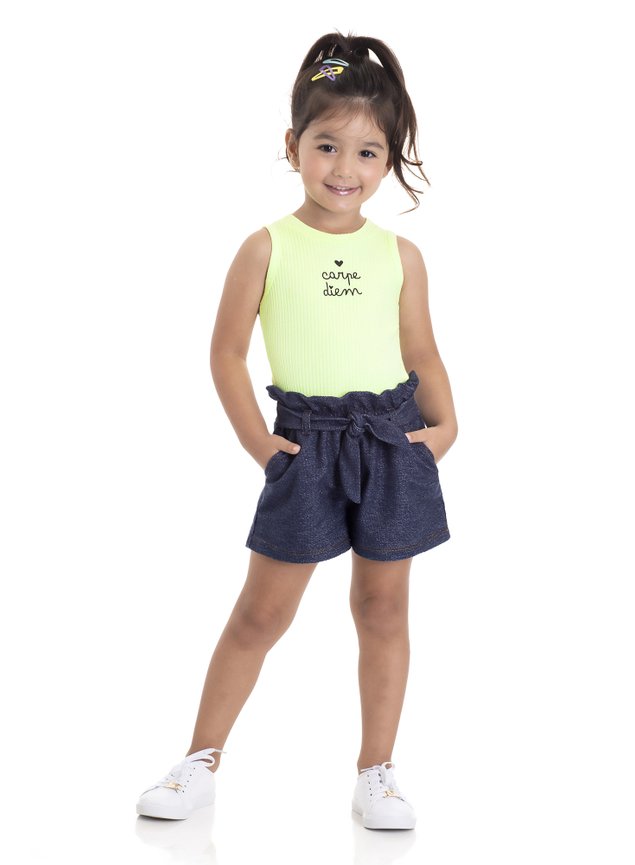 conjunto regata shorts jeans blusa neon menina infantil miniconceito
