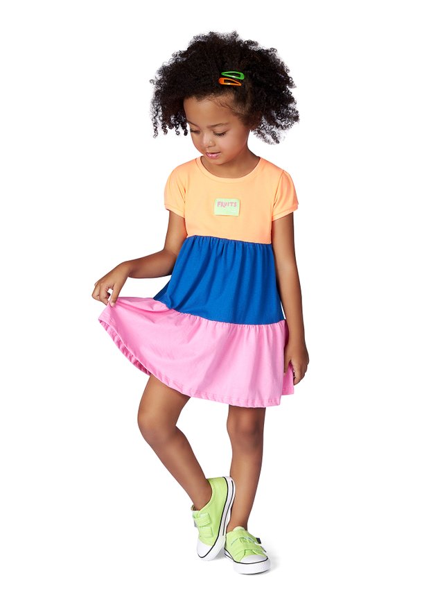 vestido 3 marias recortes menina infantil colorido
