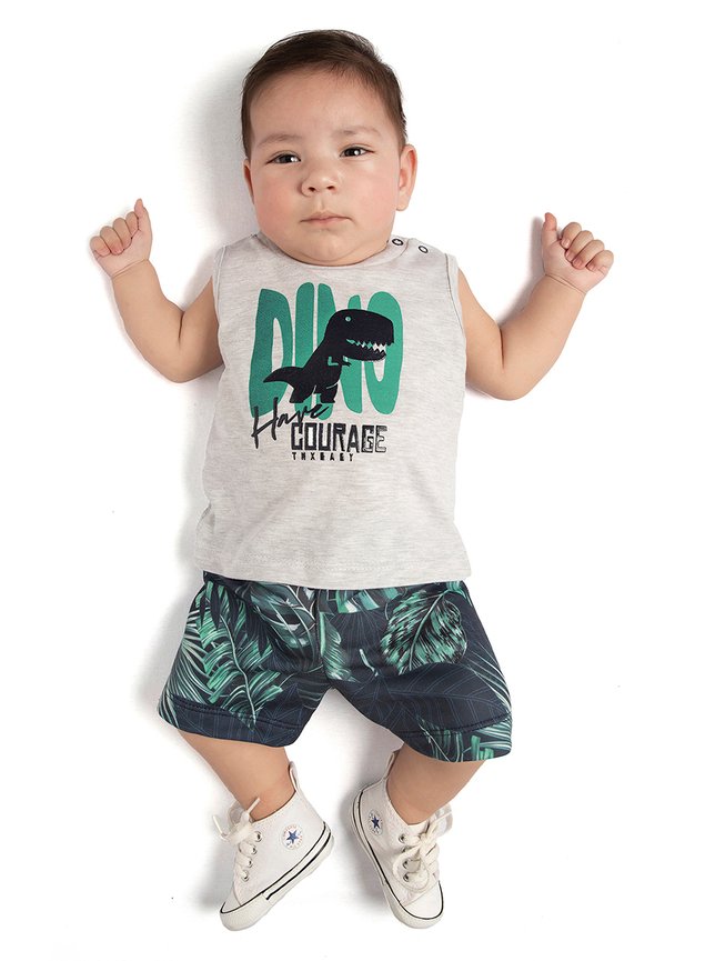 conjunto bebe palemira mescla blusa bermuda menino