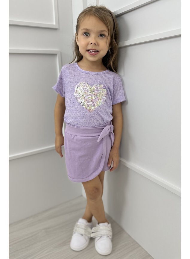 conjunto lilas paete blusa shorts saia t