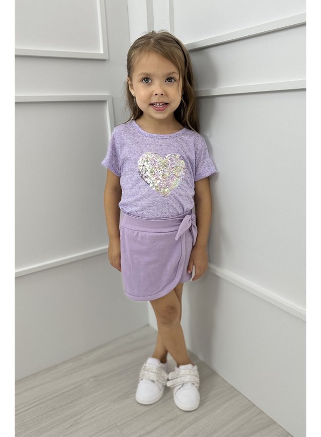 conjunto lilas paete blusa shorts saia