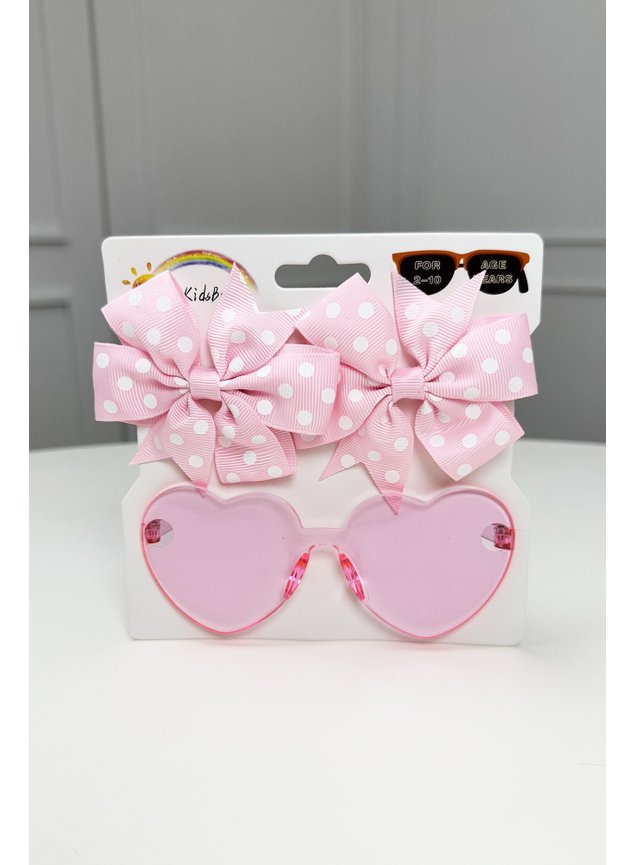 conjunto oculos presilha lacos menina infantil rosa poas coracao y y