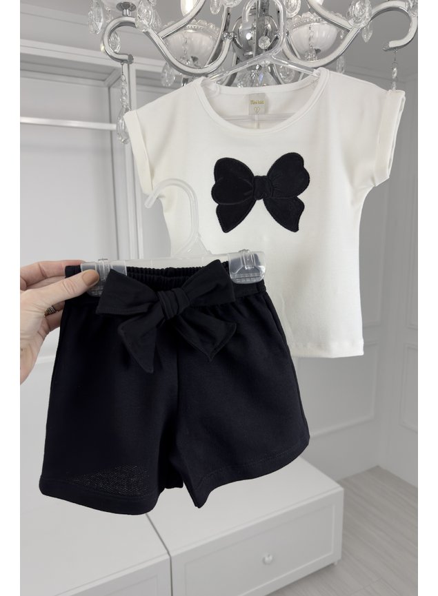 conjunto blusa e shorts laco preto metalizado menina infantil miniconceito