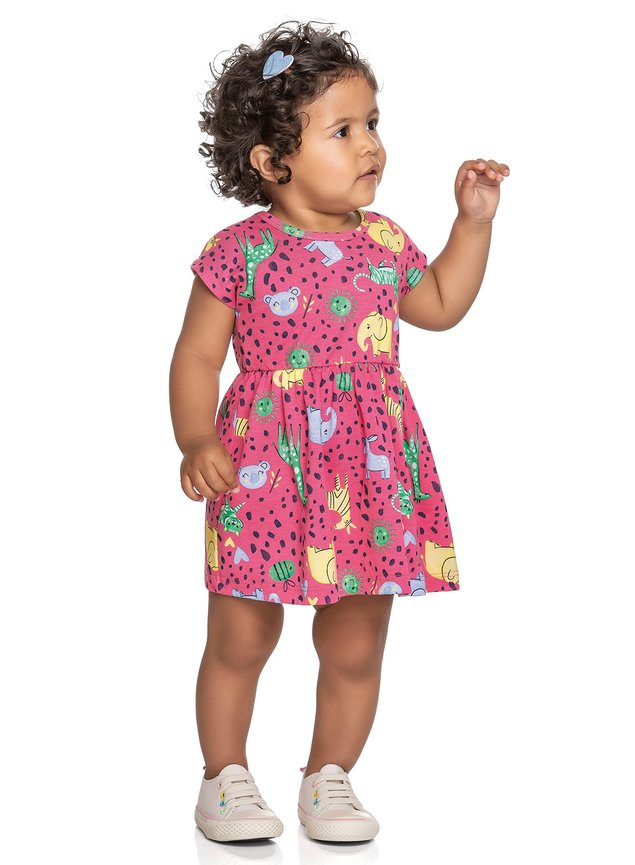 vestido animais bebe infantil miniconceito rosa poas