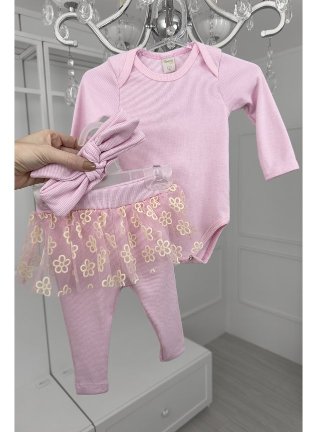 conjunto bebe tule flores rosa body faixa calca legging saia menina miniconceito infantil p